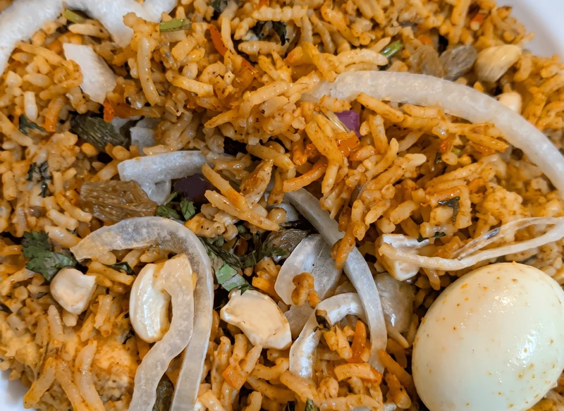 Chicken biryani with basmati rice at Desi Swag, East Indian restaurant in Winnipeg